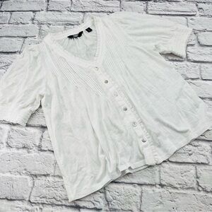 Lands' End Women's White Button-Up Knit Blouse Short Sleeve Small 6/8 Loose
